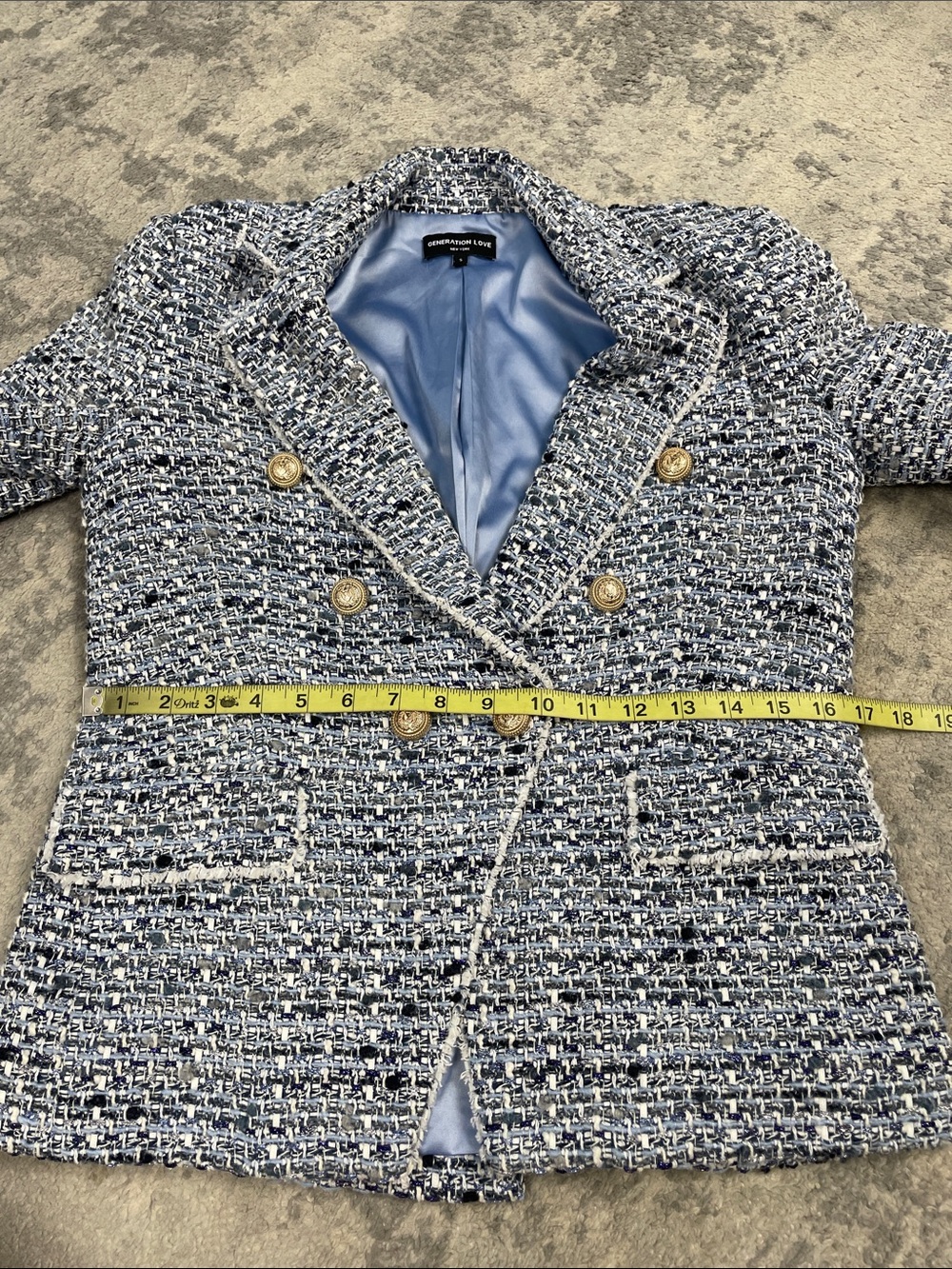 Generation Love Eliza Tweed Blazer Blue Silver Double Breasted Sz S - Picture 8 of 14